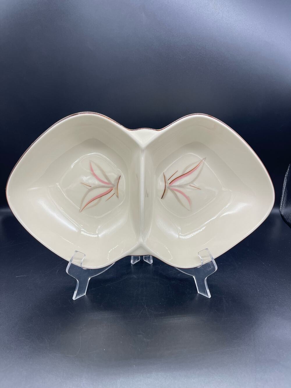 Vintage MCM Winfield True Porcelain Dragon Flower Divided Serving Dish Bowl 13"